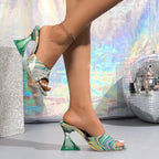 Contrast Peep Toe Mid Heels Sandals (5)