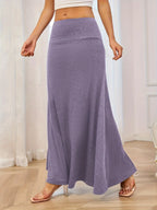 Solid Elastic Waist Maxi Skirt (16)