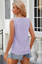 Eyelet Round Neck Wide Strap Tank (36)