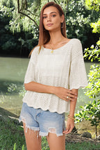 Openwork Round Neck Half Sleeve Knit Top (19)
