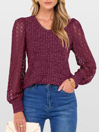 Lace Sleeve V-neck T-shirt (19)
