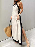 Contrast Halter Sleeveless Maxi Dress (3)