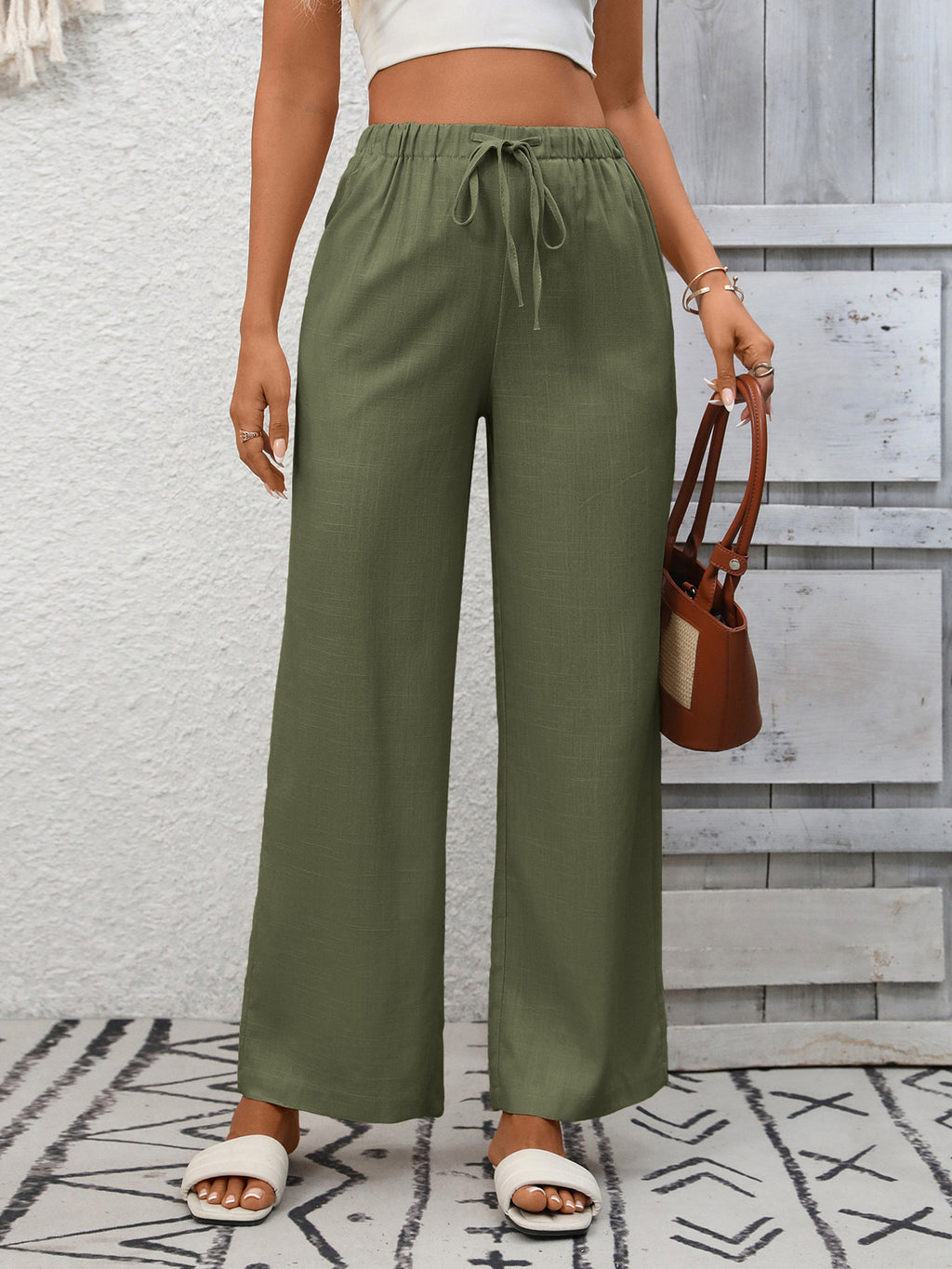 Drawstring High Waist Wide Leg Pants (10)