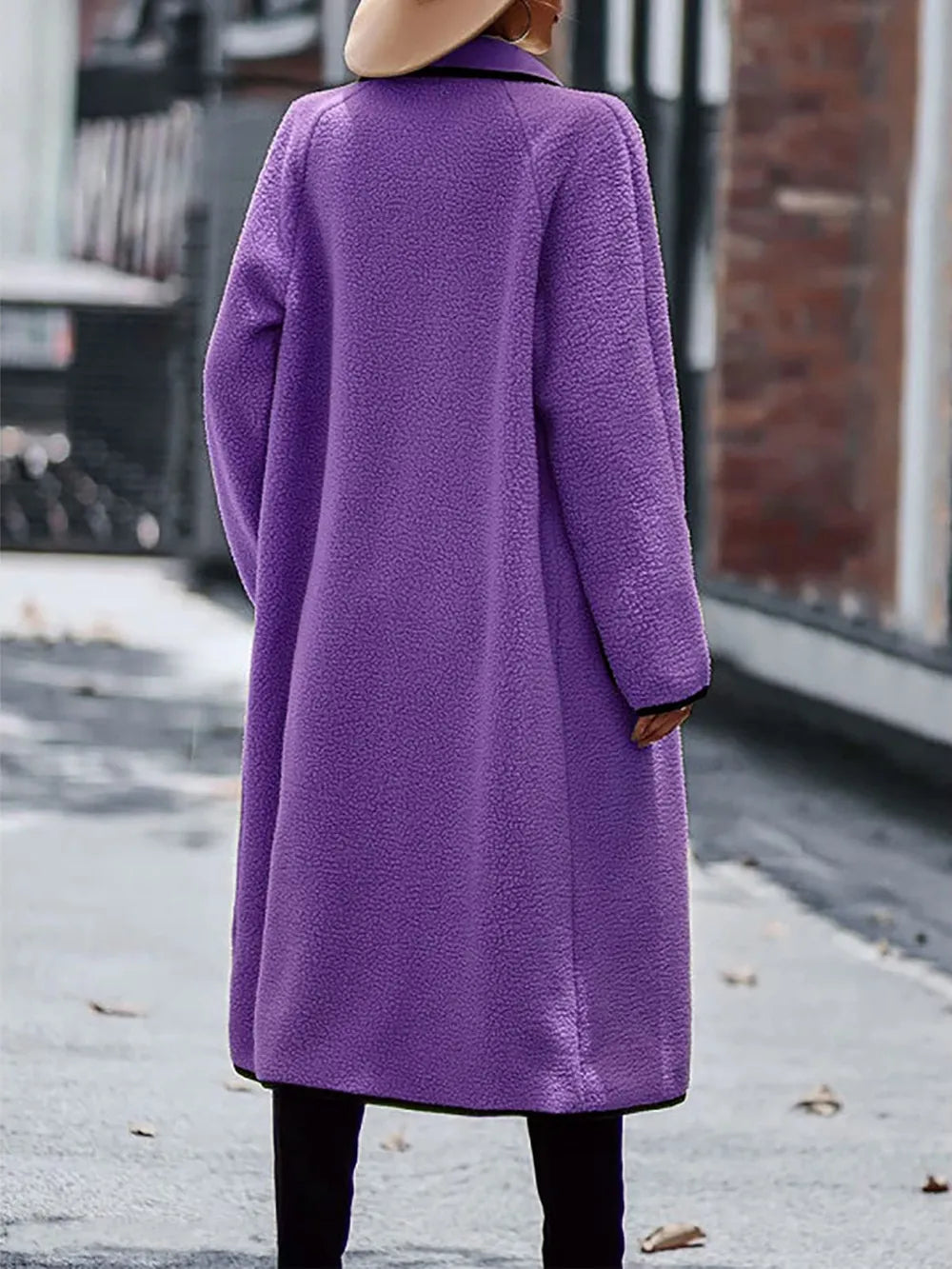 Full Size Contrast Trim Long Sleeve Coat Pockets (8)