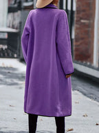 Full Size Contrast Trim Long Sleeve Coat Pockets (8)