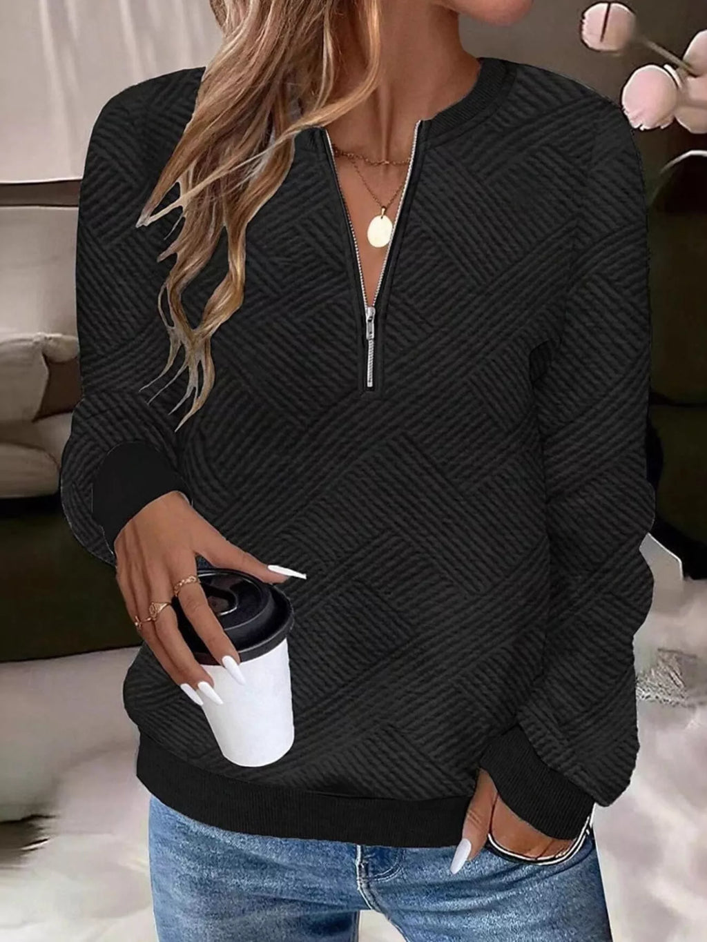 Textured Quarter-zip Sweatshirt (2)