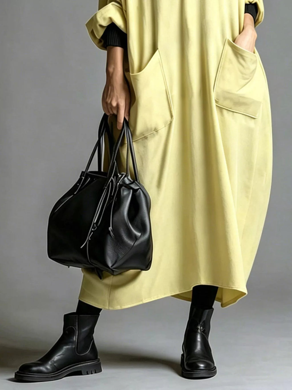 Full Size Loose-fit Mock Neck Midi Dress Pockets Plus (28)