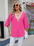 V-neck Lace Trim Blouse