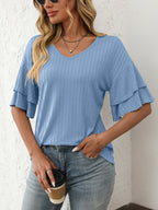V-neck Ruffle Half Sleeve Top (8)
