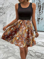 Printed A-line Tank Dress Lace Waist Detail (18)