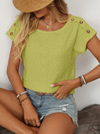 Eyelet Round Neck Short Sleeve Top (34)
