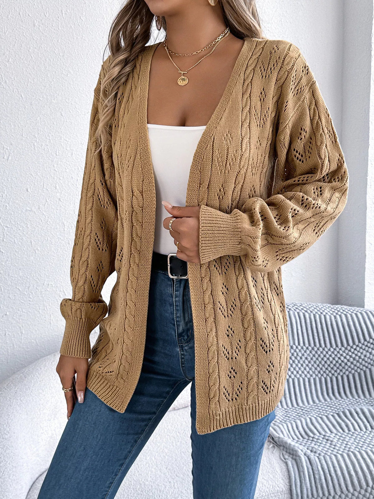 Openwork Open Front Long Sleeve Cardigan (11)