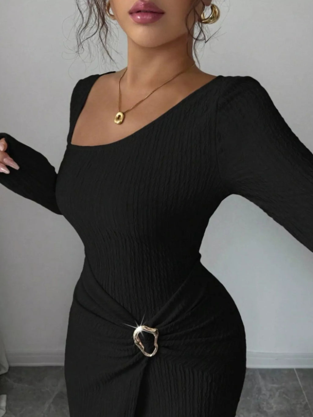 Slit Asymmetrical Neck Ribbed Maxi Dress (9)