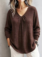 V-neck Ribbed Long Sleeve T-shirt (7)
