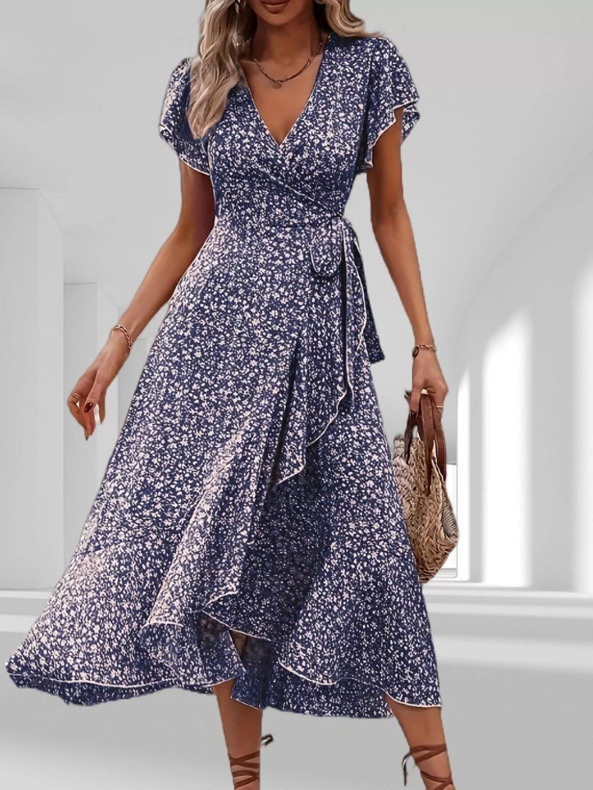Floral Print Ruffle Hem Wrap Midi Dress (11)
