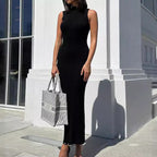 Knitted Turtleneck Sleeveless Midi Dress Elegant French photo 9