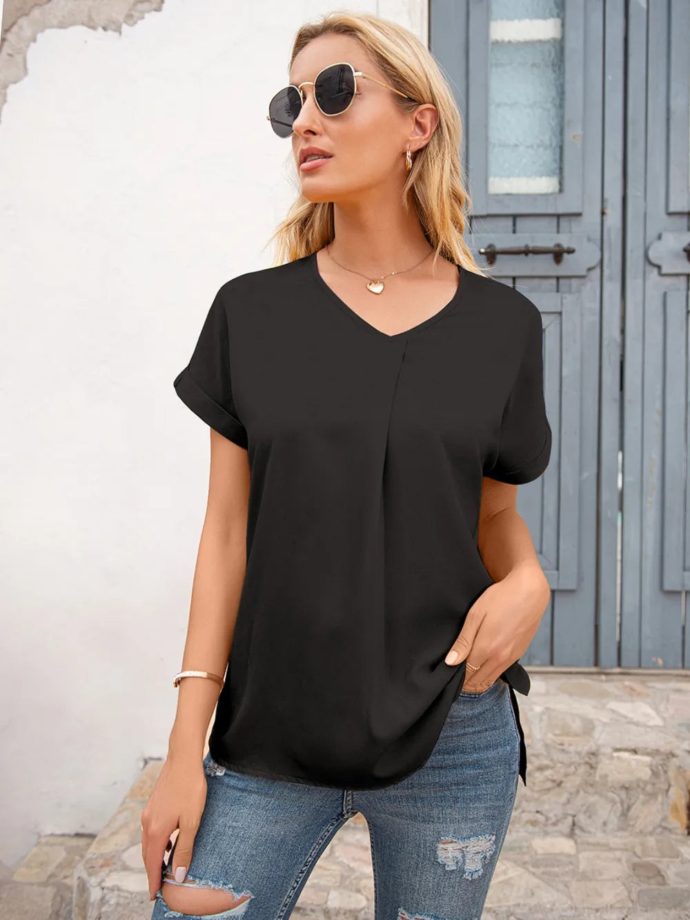 V-neck Short Sleeve T-shirt (4)