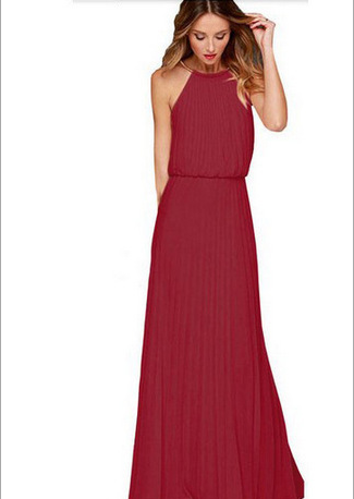 Halter Chiffon Maxi Dress variant CJNSSYLY00124-Red wine-S|CJNSSYLY00124-Red wine-XXL|CJNSSYLY00124-Red wine-M|CJNSSYLY00124-Red wine-L|CJNSSYLY00124-Red wine-XL