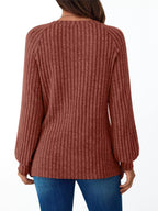 Ribbed Knit Decor Button Long Sleeve T-shirt (24)