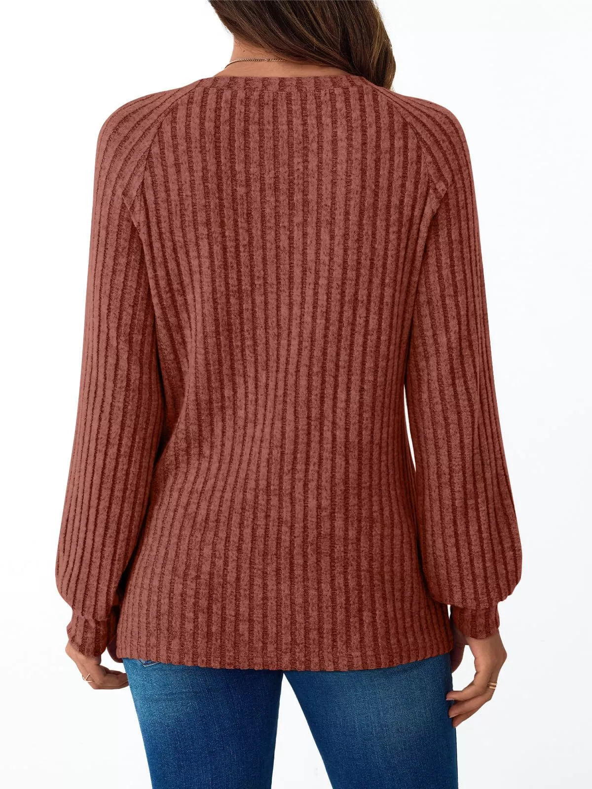 Ribbed Knit Decor Button Long Sleeve T-shirt (24)