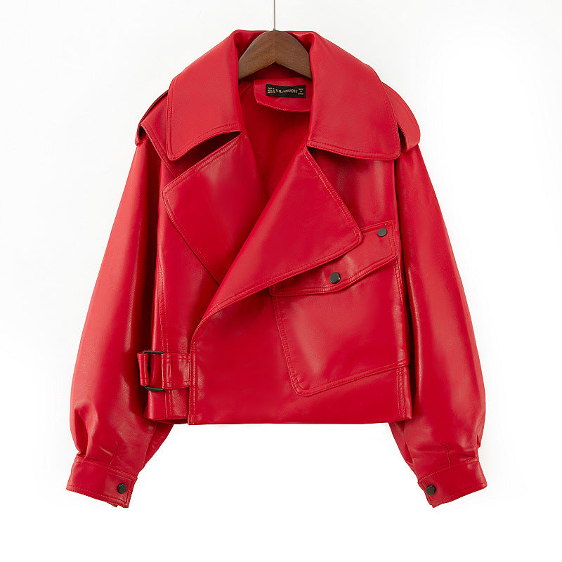 Loose Cropped Leather Jacket Motorcycle photo 3