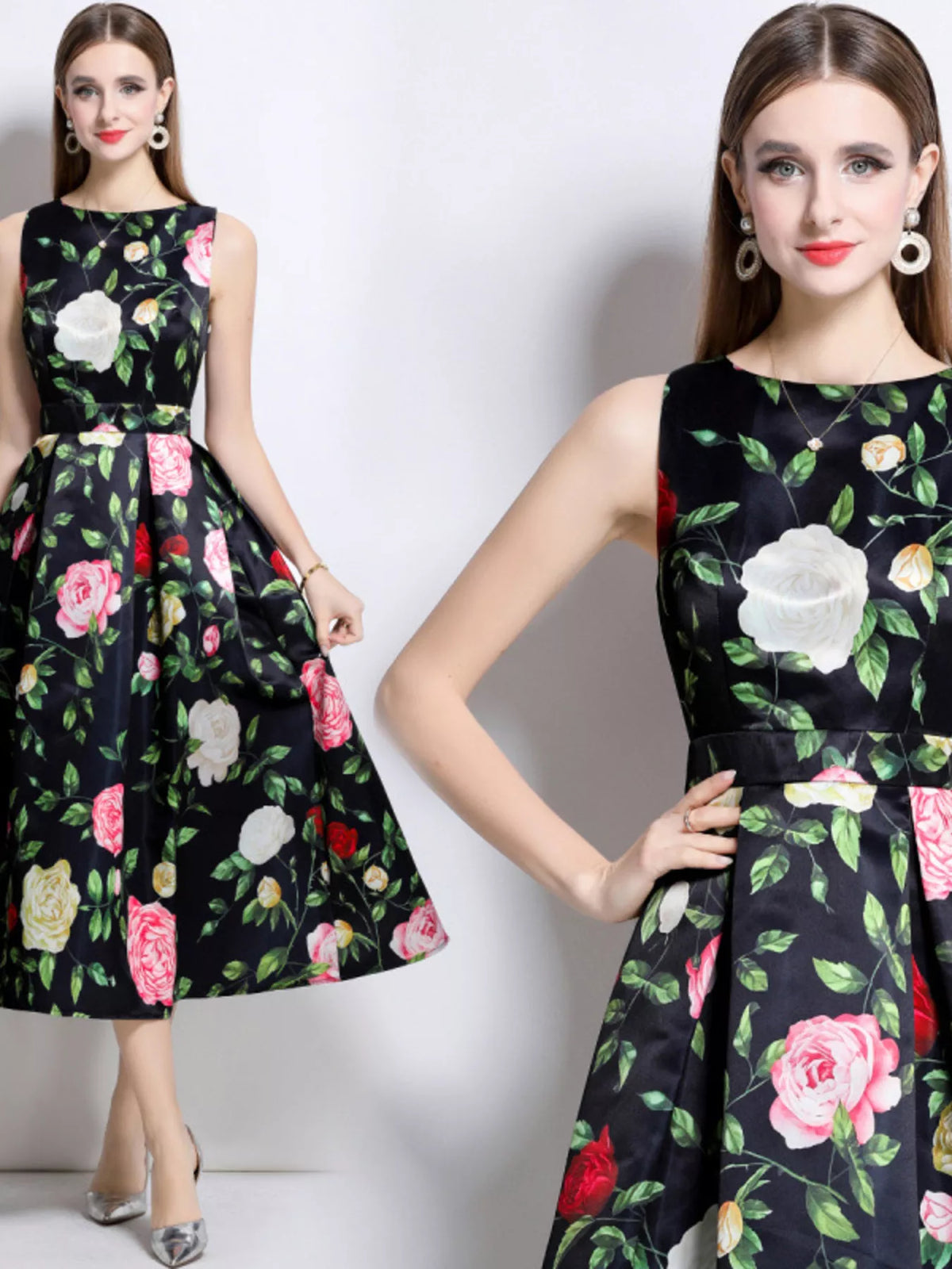 Floral Print Sleeveless Midi Dress (8)