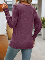 Decorative Button Round Neck Long Sleeve T-shirt (26)