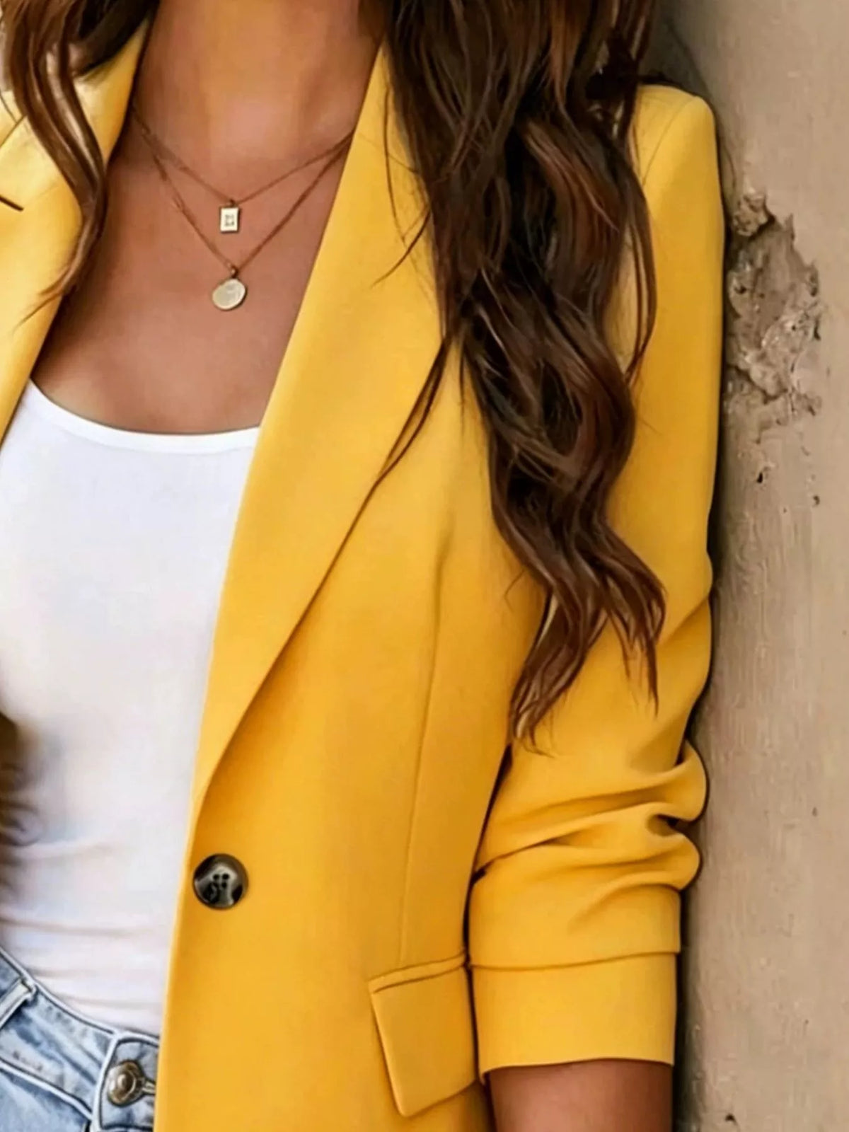 Full Size Single-breasted Lapel Collar Blazer Plus (2)