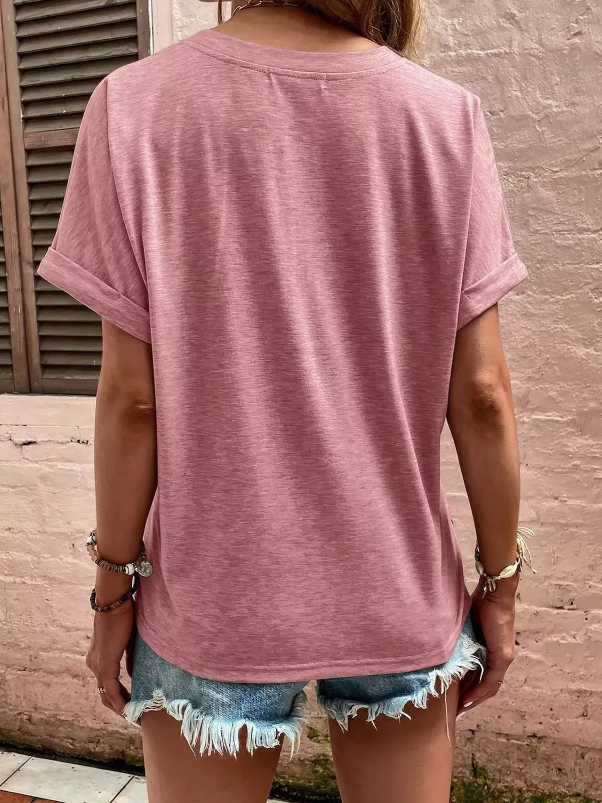 Full Size Notched T-shirt Rolled Sleeves Plus (6)