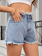 Washed Raw Hem Denim Shorts (4)
