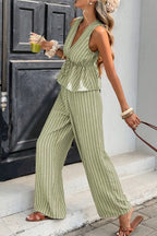 Striped Sleeveless Top Wide Leg Pants Set (8)