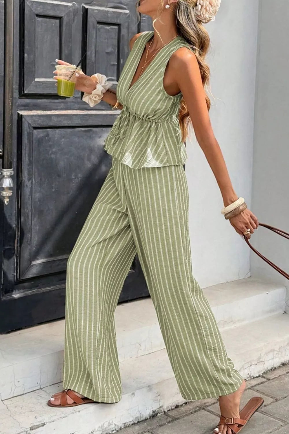 Striped Sleeveless Top Wide Leg Pants Set (8)