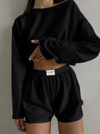 Eyelet Round Neck Top Shorts Set (4)
