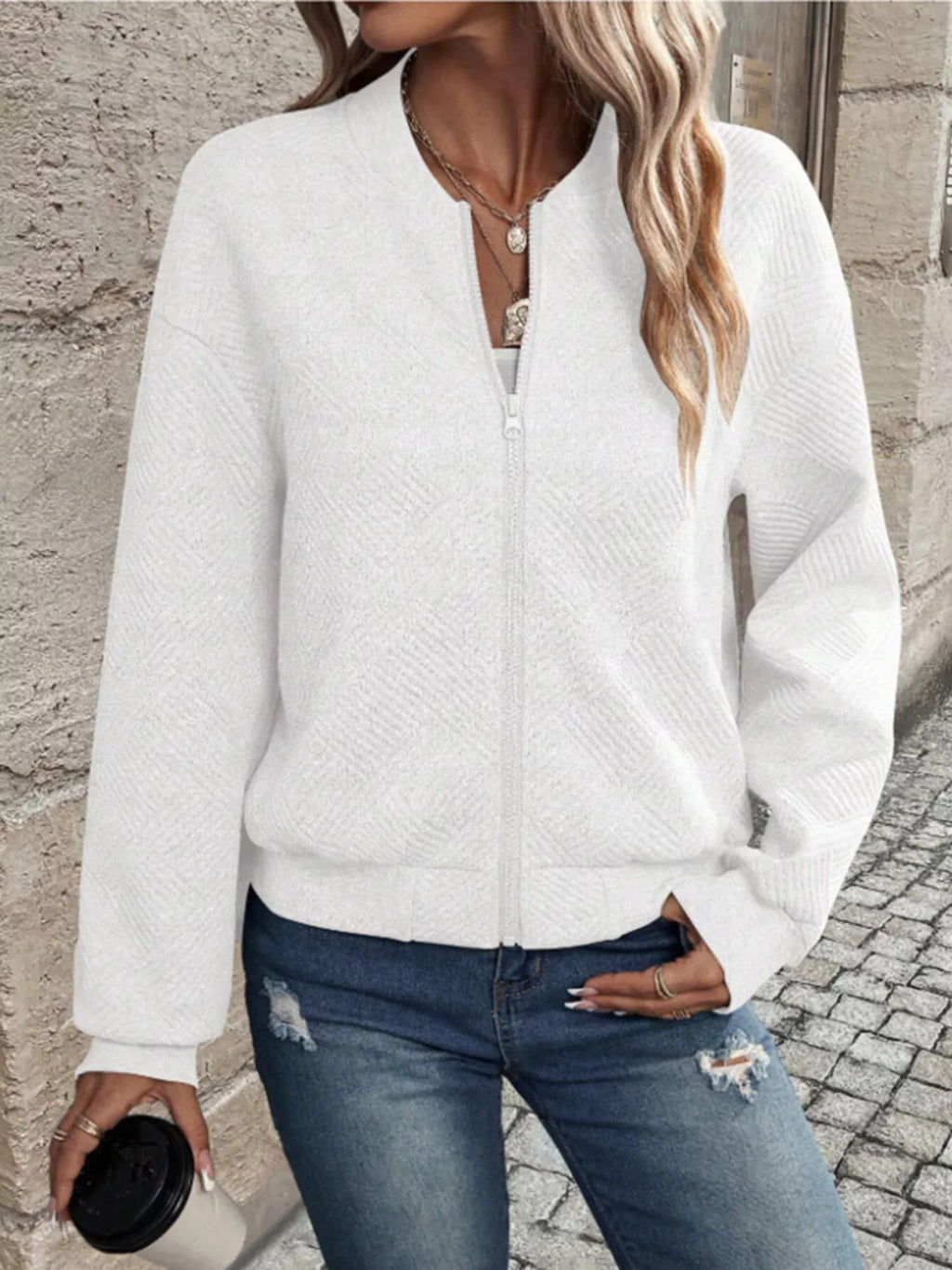 Textured Knit Zip-up Bomber Jacket (31)
