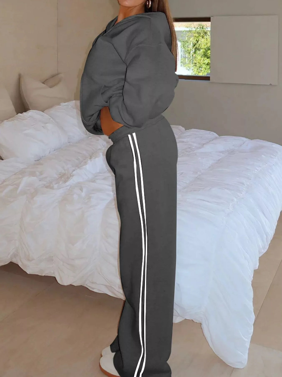 Zip Up Hoodie Striped Pants Set (19)