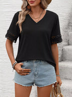 V-neck Hollow-out Sleeve T-shirt (10)