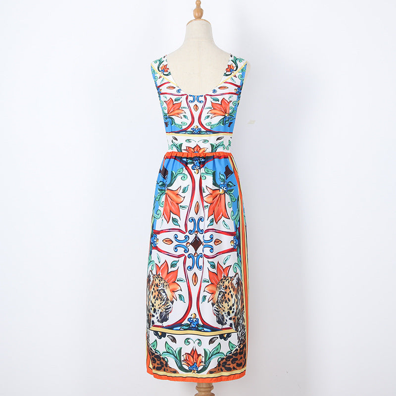 Sleeveless Midi Retro Print Dress photo 3