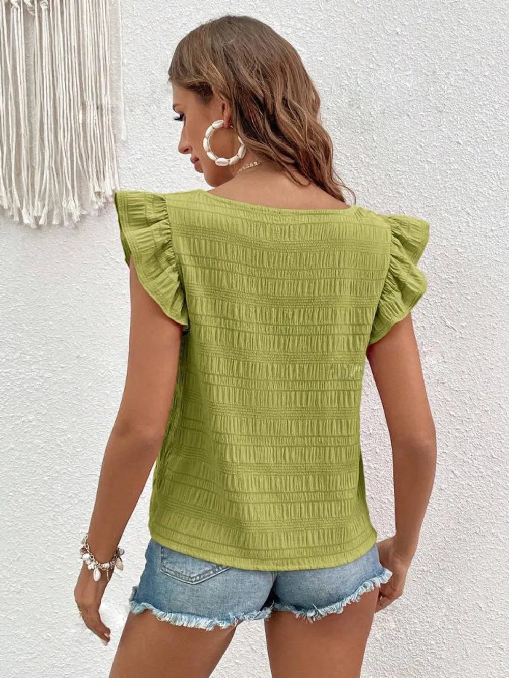 Ruffled Square Neck Cap Sleeve Blouse (27)