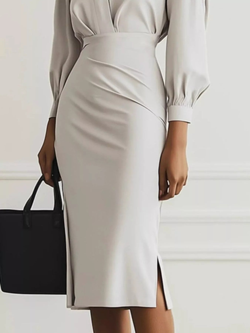 Ruched Midi Shirt Dress Side Slit (5)