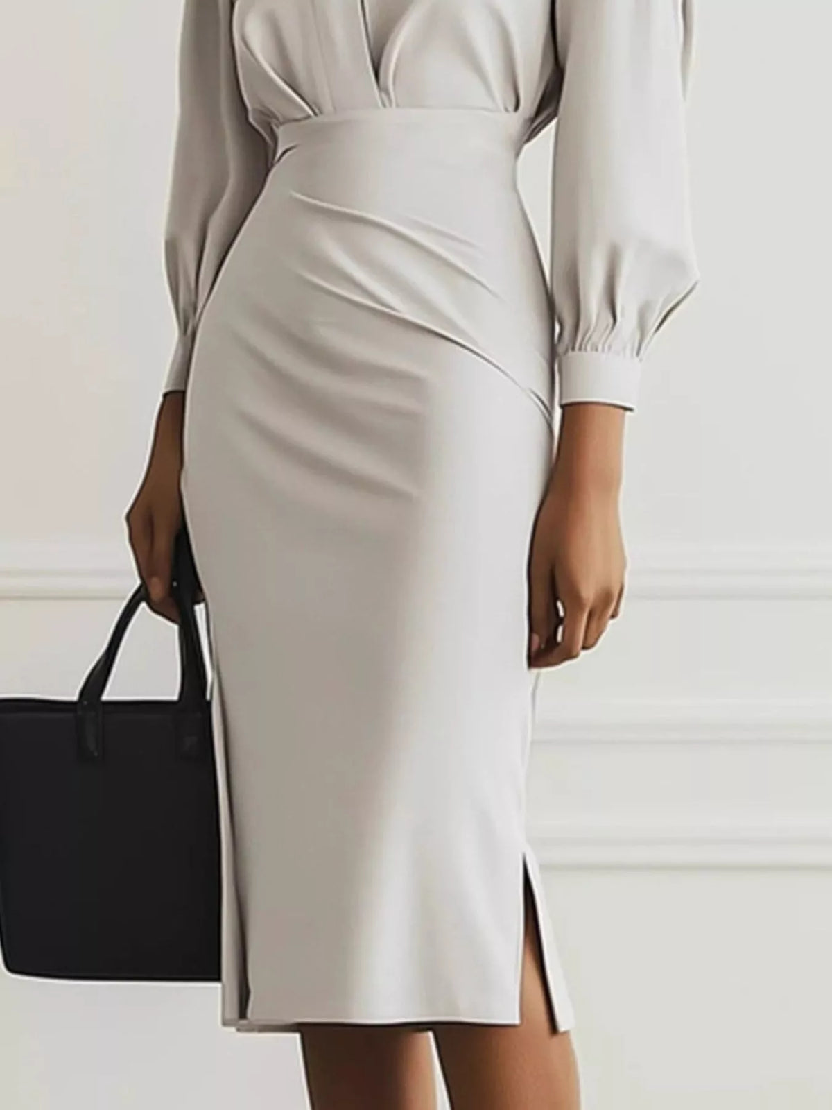 Ruched Midi Shirt Dress Side Slit (5)