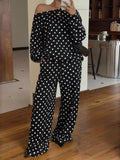 Polka Dot Boat Neck Top Pants Set