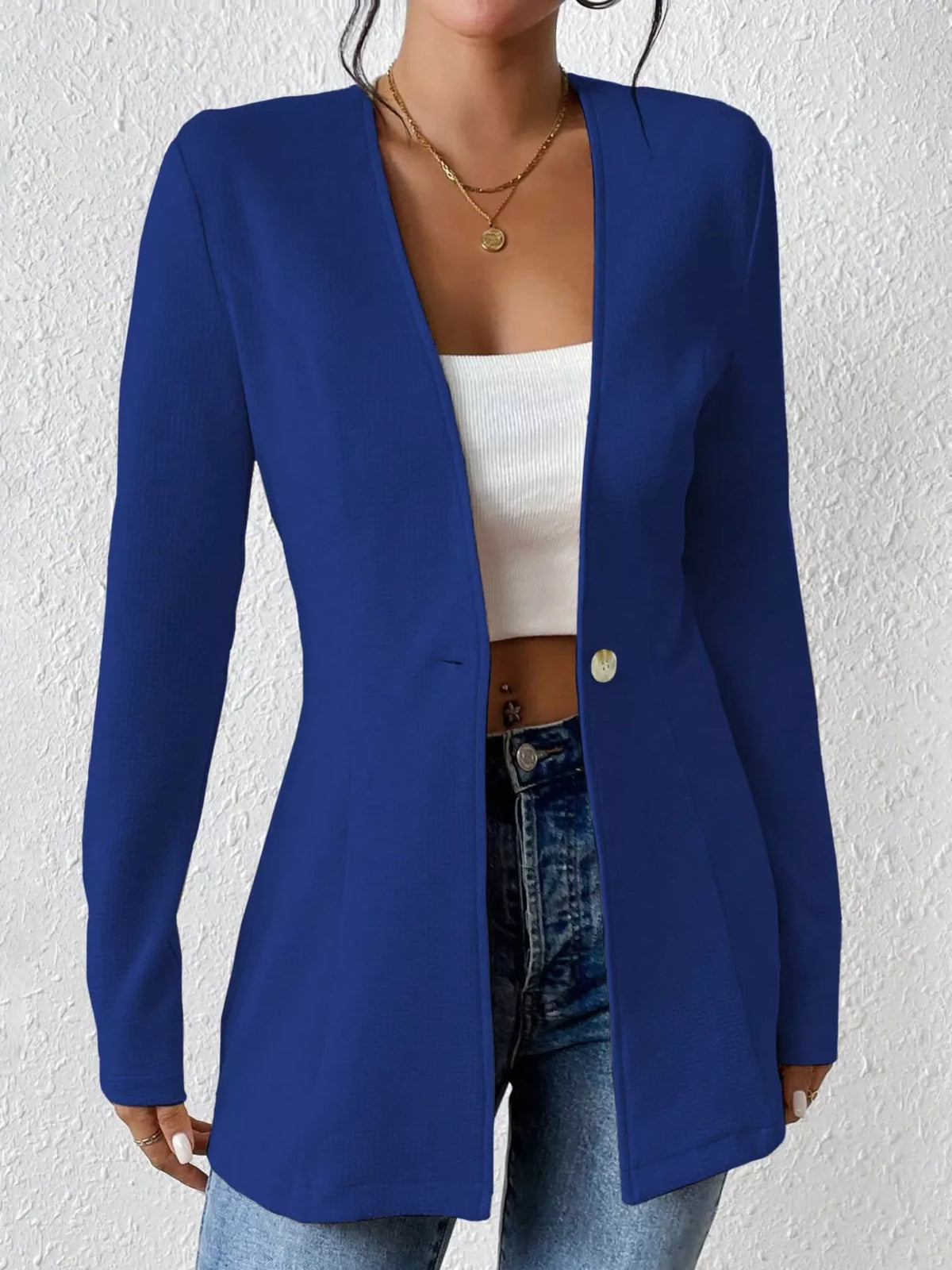 One Button Long Sleeve Blazer (8)