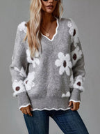 Floral V-neck Long Sleeve Sweater (3)