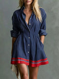 Striped Button-down Shirt Dress Contrast Hem