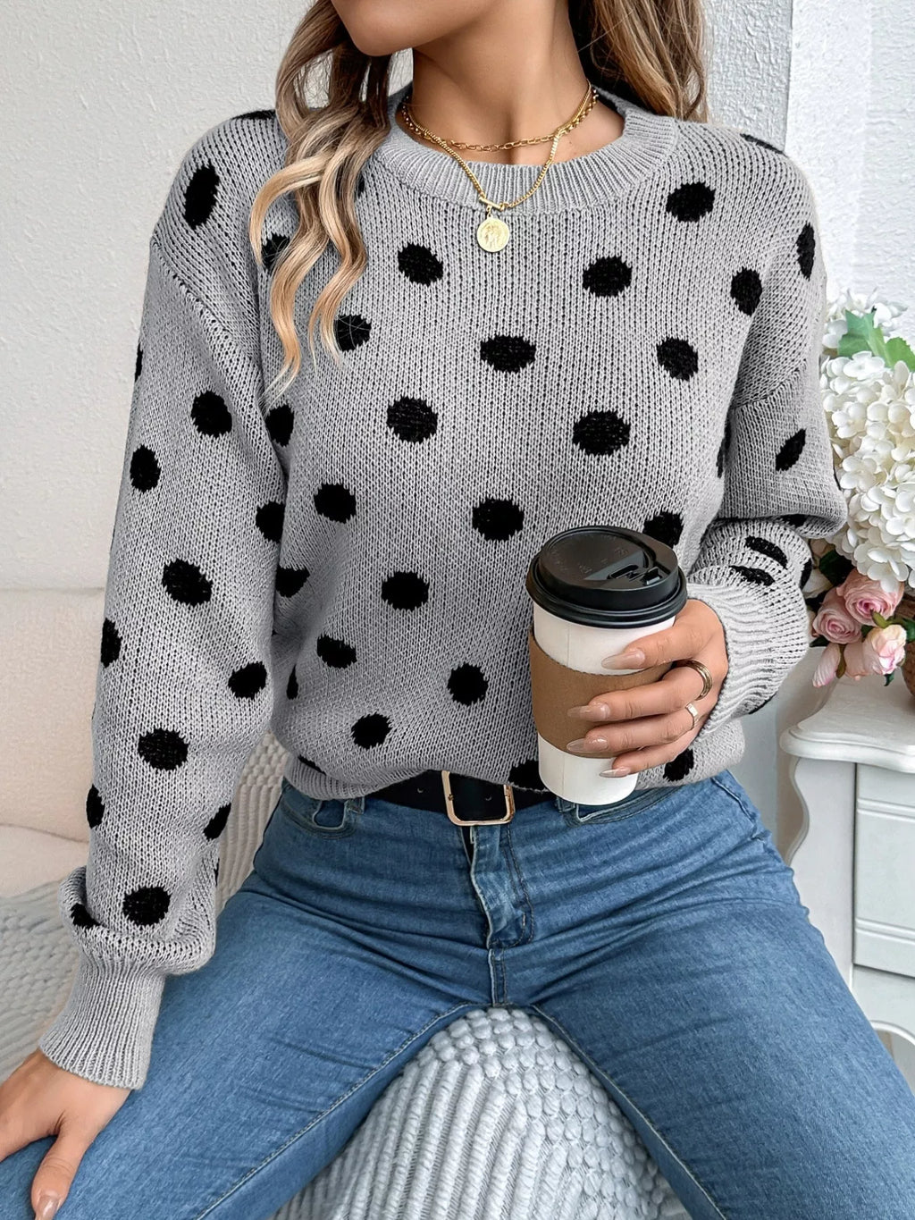 Polka Dot Round Neck Sweater (14)