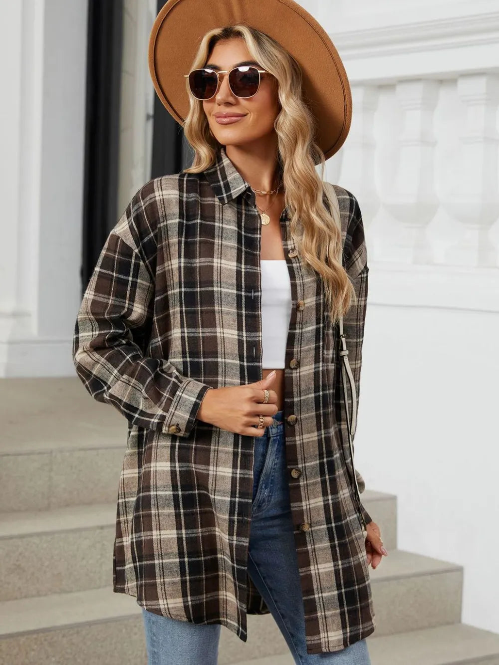 Plaid Collared Neck Long Sleeve Shirt (9)