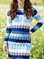 Openwork Wave Pattern Long Sleeve Sweater Dress (4)