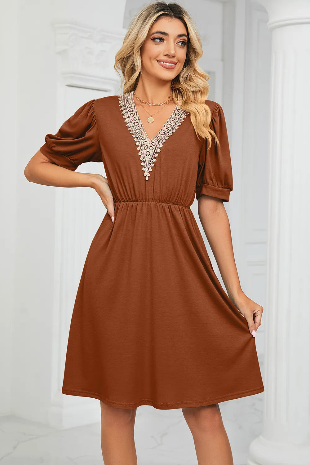 V-neck Puff Sleeve Dress (22)