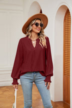 Notched Neck Flounce Sleeve Blouse (18)