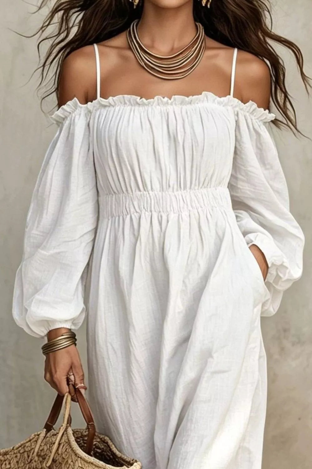 Spaghetti Strap Balloon Sleeve Dress (4)